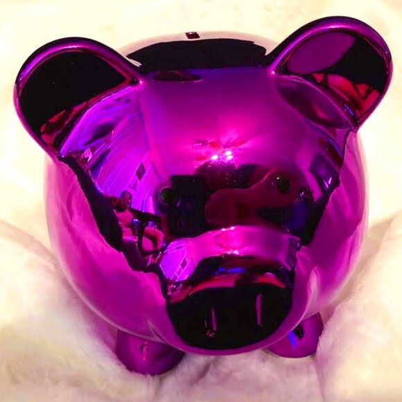 LAVENDER METALLIC GENUINE GLASS PIGGY BANK - Picture 1 of 5
